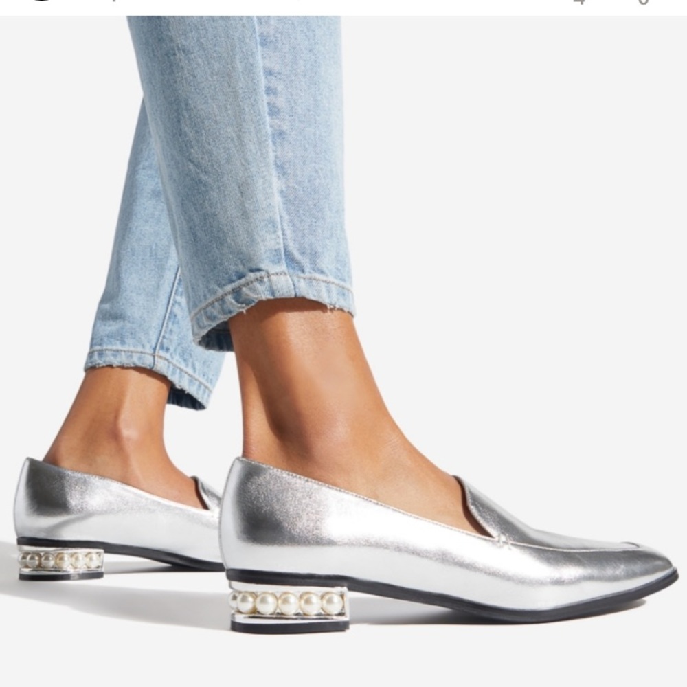 Silver Loafers Pearl-Embellished Loafers